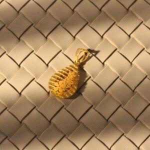 22K Gold Teardrop Pendant with Triple Floral Design