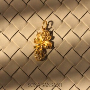 22K Gold Floral Filigree Drop Pendant